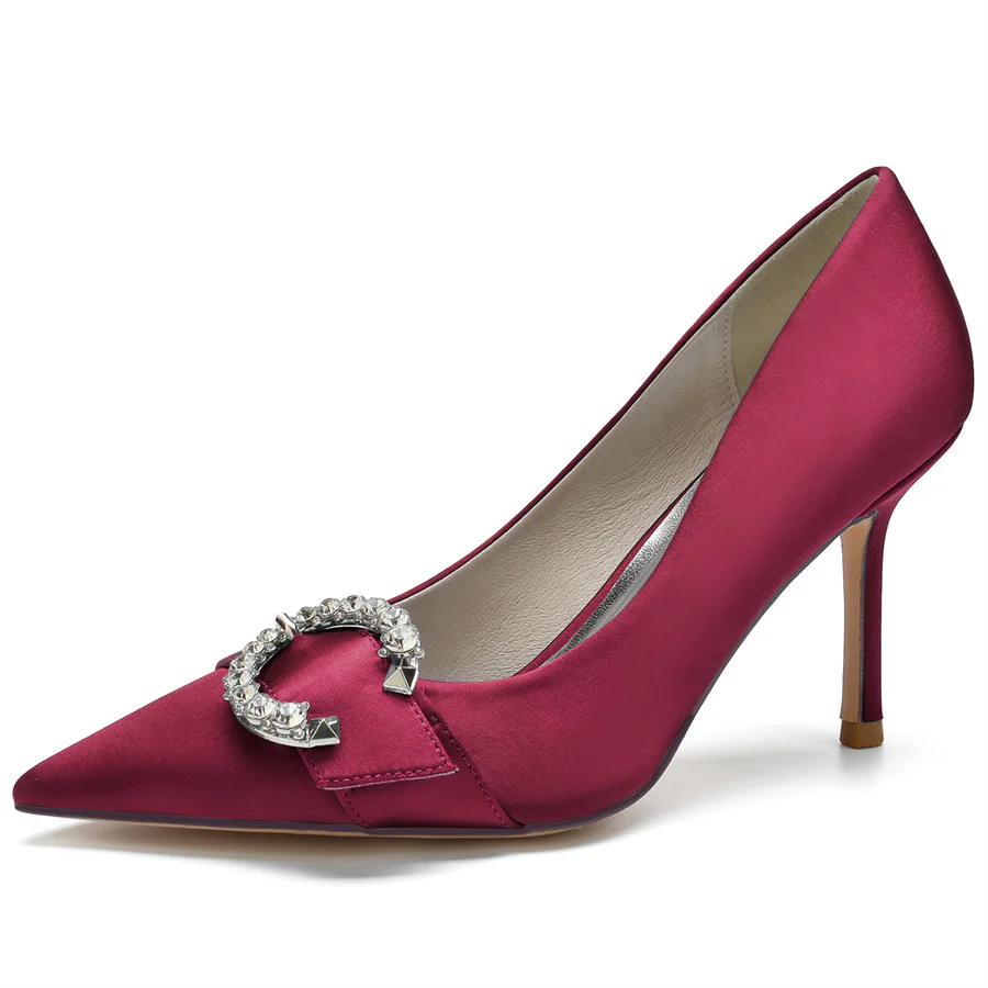 Women's Wedding Elegant Pointed Toe Bridal Shoes with Circle Rhinestones - Image 8