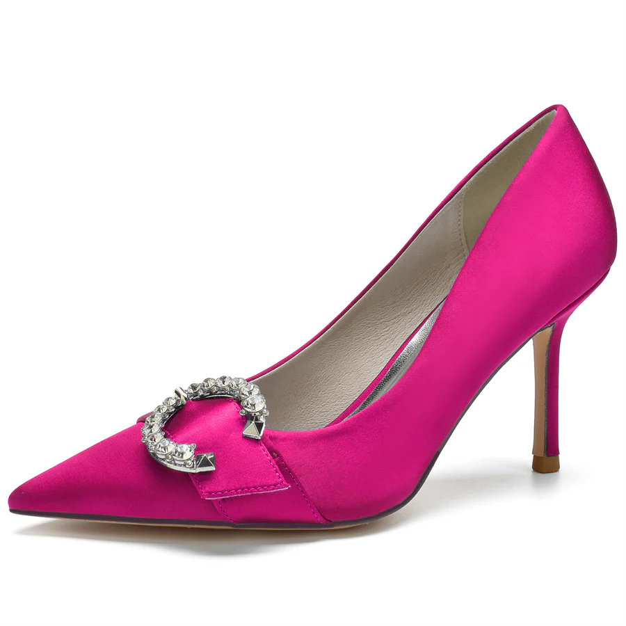 Women's Wedding Elegant Pointed Toe Bridal Shoes with Circle Rhinestones - Image 9