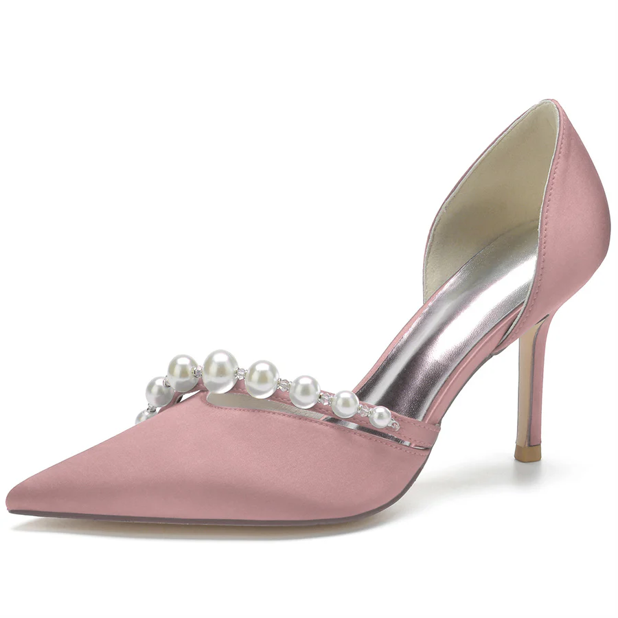 Women's Wedding Elegant Stiletto Heel Pointed Toe Bridal Shoes with Pearls - Image 10