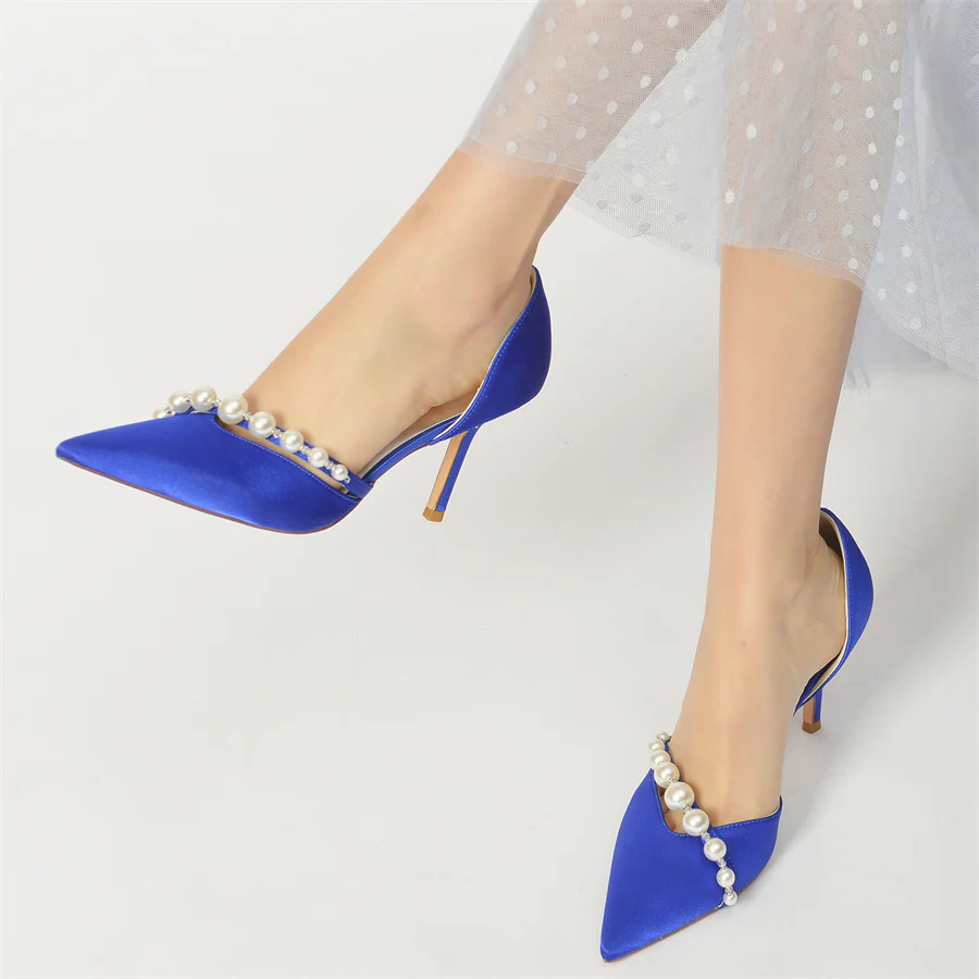 Women's Wedding Elegant Stiletto Heel Pointed Toe Bridal Shoes with Pearls - Image 2