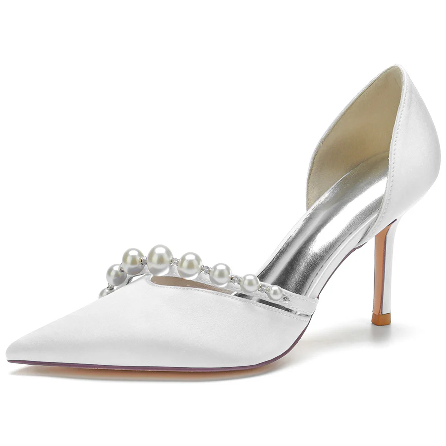 Women's Wedding Elegant Stiletto Heel Pointed Toe Bridal Shoes with Pearls - Image 5