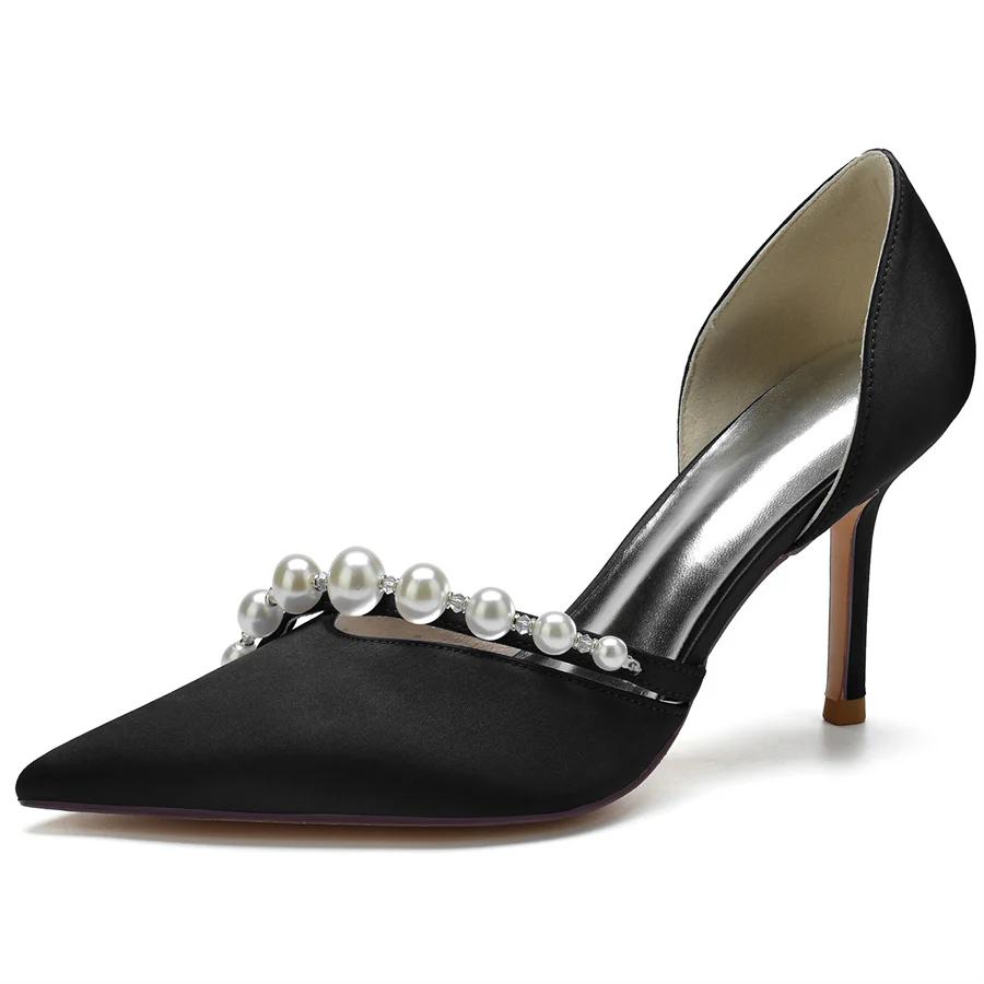 Women's Wedding Elegant Stiletto Heel Pointed Toe Bridal Shoes with Pearls - Image 7