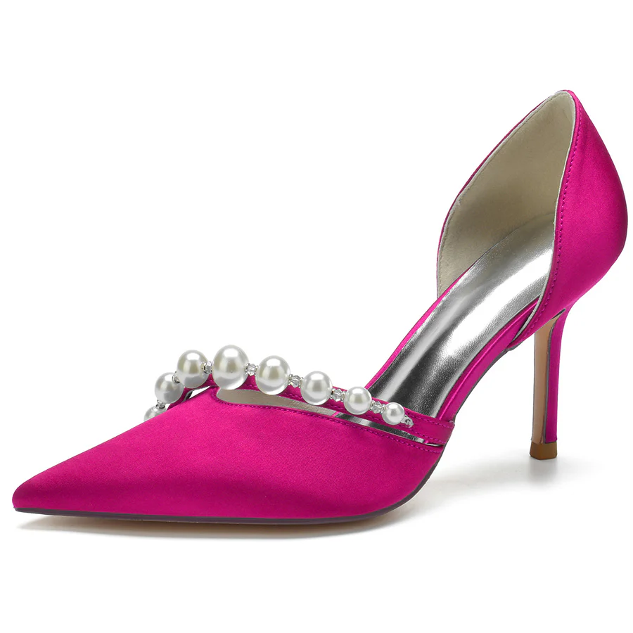 Women's Wedding Elegant Stiletto Heel Pointed Toe Bridal Shoes with Pearls - Image 9