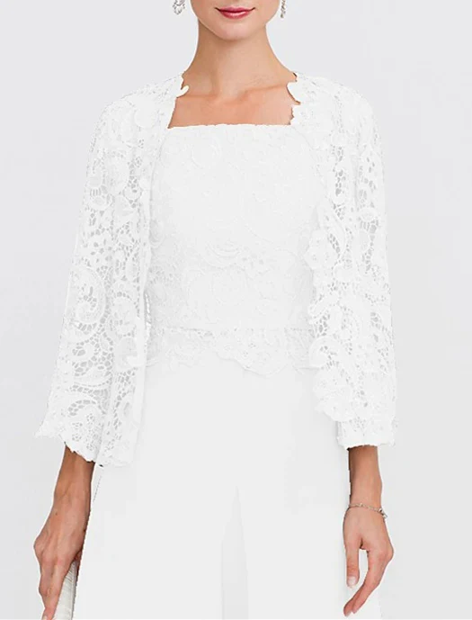 Women's Wedding Guest 3/4 Length Sleeves Floral Lace Bolero Coats / Jackets - Image 9