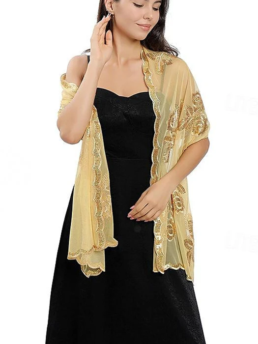 Women's Wedding Guest Sleeveless Tulle Wrap/Shawl with Sequins - Image 4