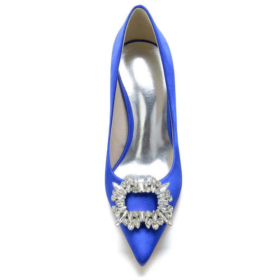 Women's Wedding High Heel Pointed Toe Bridal Shoes with Square Rhinestones - Image 4