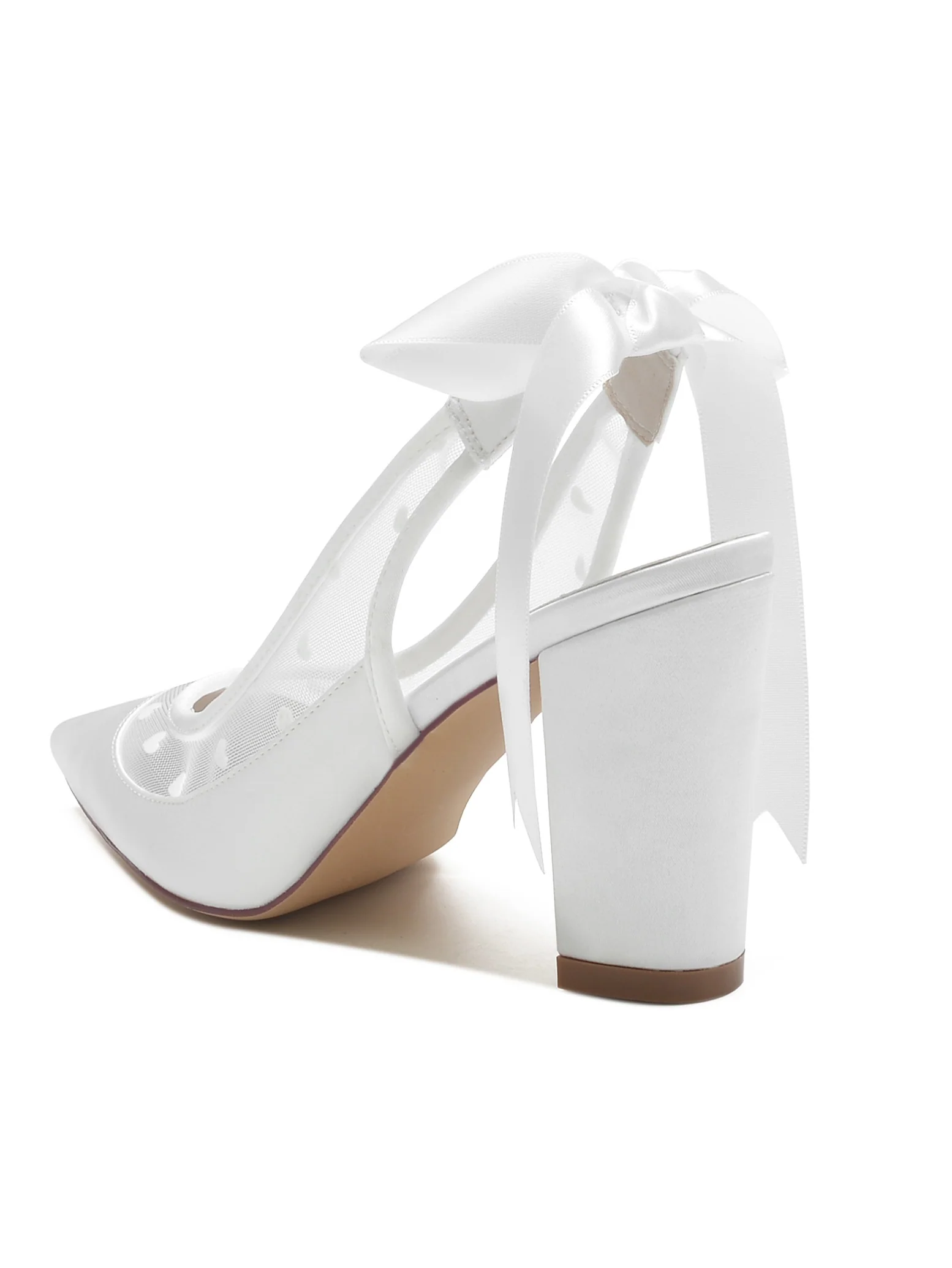 Women's Wedding Lace High Heel Pointed Toe Bridesmaid Shoes - Image 6