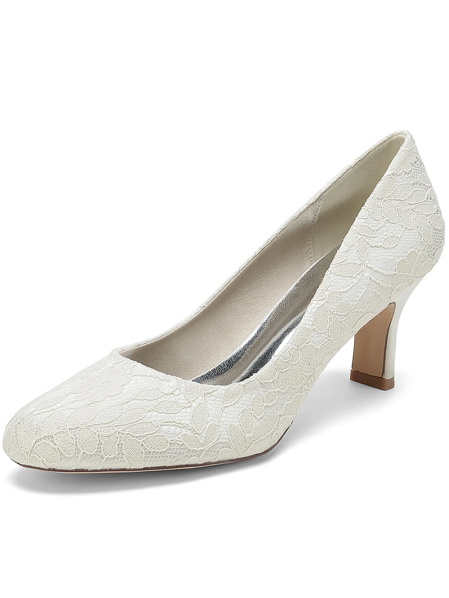 Women's Wedding Lace Mid Heel Pointed Toe Bridal Shoes - Image 10
