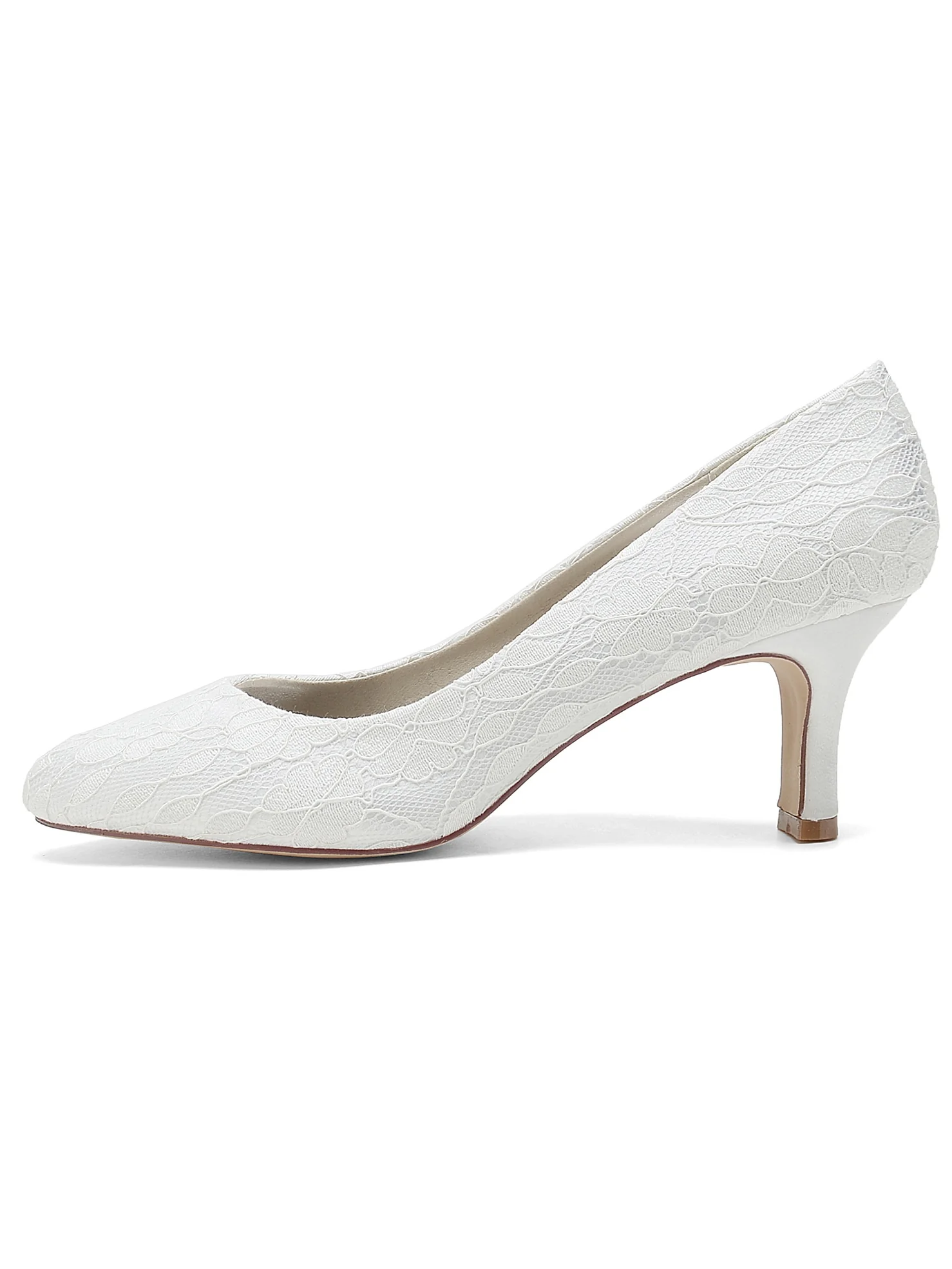 Women's Wedding Lace Mid Heel Pointed Toe Bridal Shoes - Image 2