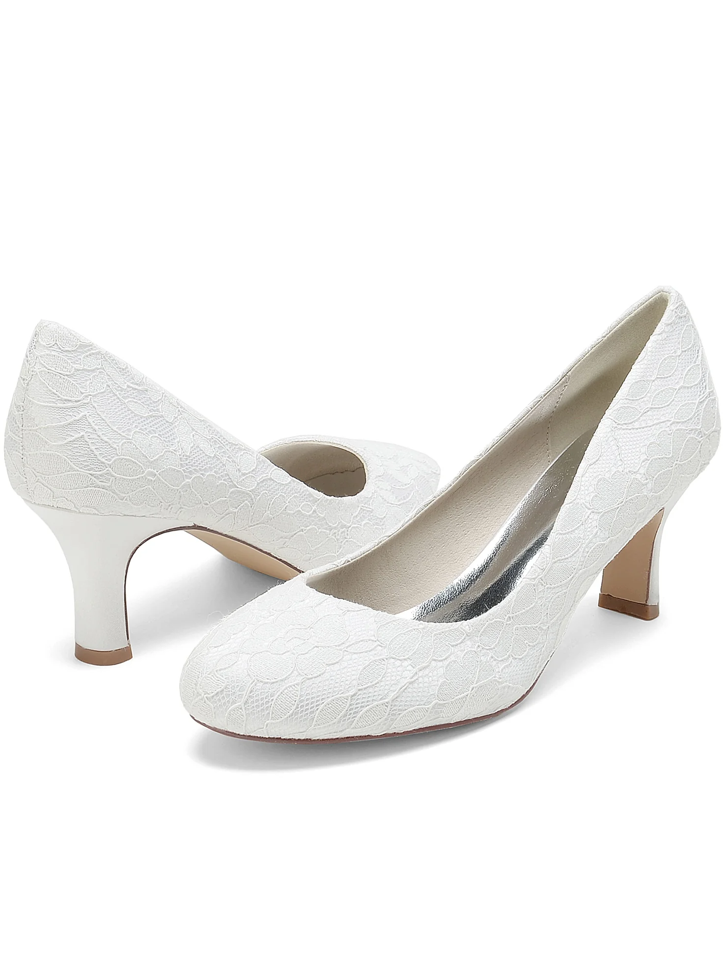 Women's Wedding Lace Mid Heel Pointed Toe Bridal Shoes - Image 4