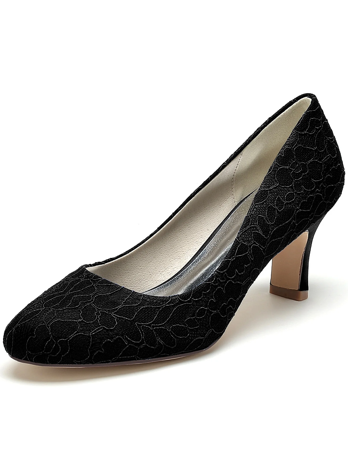 Women's Wedding Lace Mid Heel Pointed Toe Bridal Shoes - Image 7
