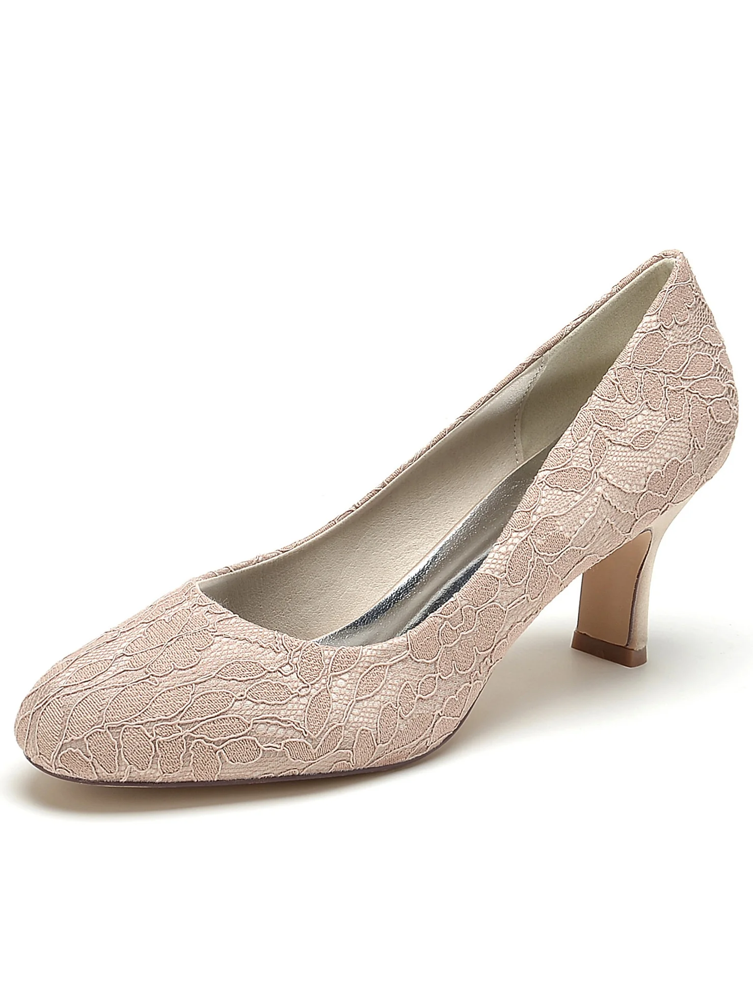 Women's Wedding Lace Mid Heel Pointed Toe Bridal Shoes - Image 8