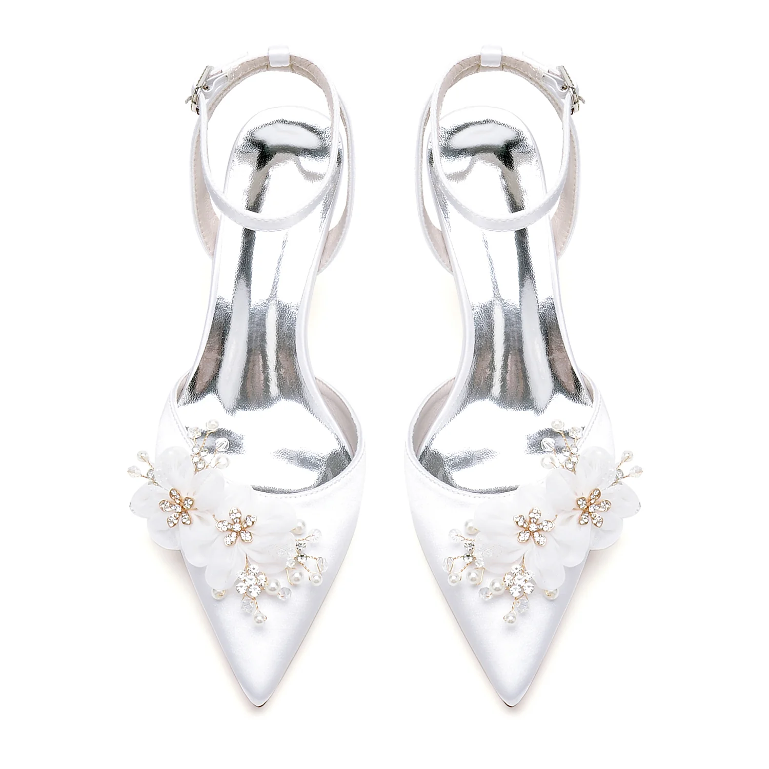 Women's Wedding Lace Mid Heel Pointed Toe Bridal Shoes - Image 3
