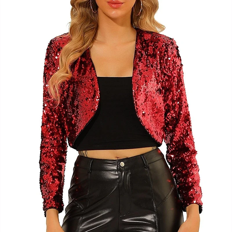 Women's Wedding Long Sleeves Coats With Paillette & Glitter - Image 4