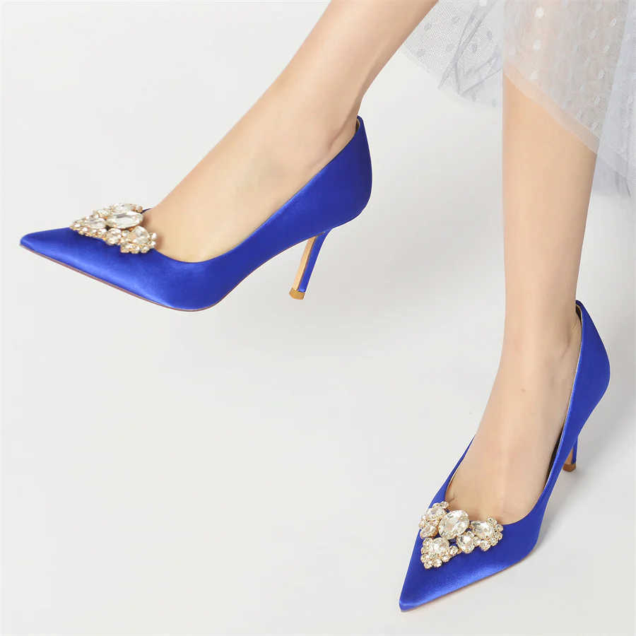 Women's Wedding Pointed Toe Elegant Stiletto Heel Bridal Shoes with Heart Rhinestones - Image 2