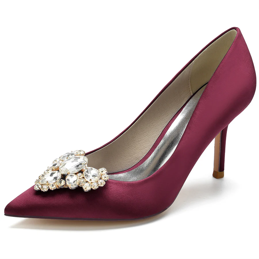 Women's Wedding Pointed Toe Elegant Stiletto Heel Bridal Shoes with Heart Rhinestones - Image 7