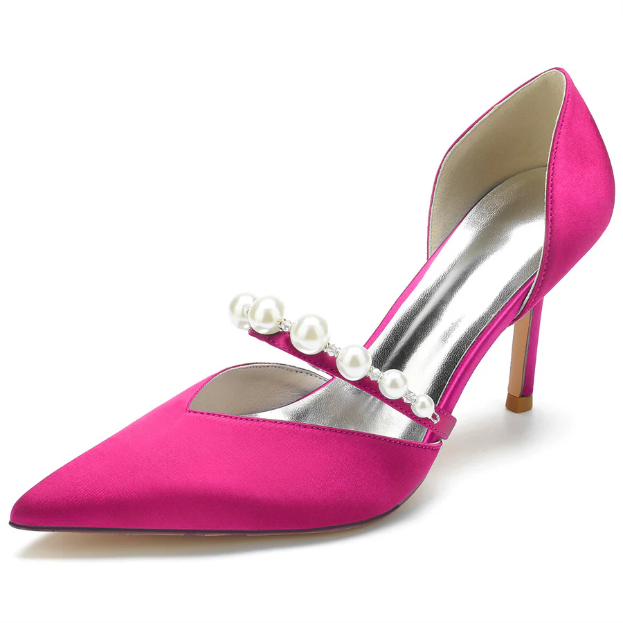 Women's Wedding Pointed Toe Elegant Stiletto Heel Bridal Shoes with Pearls - Image 9