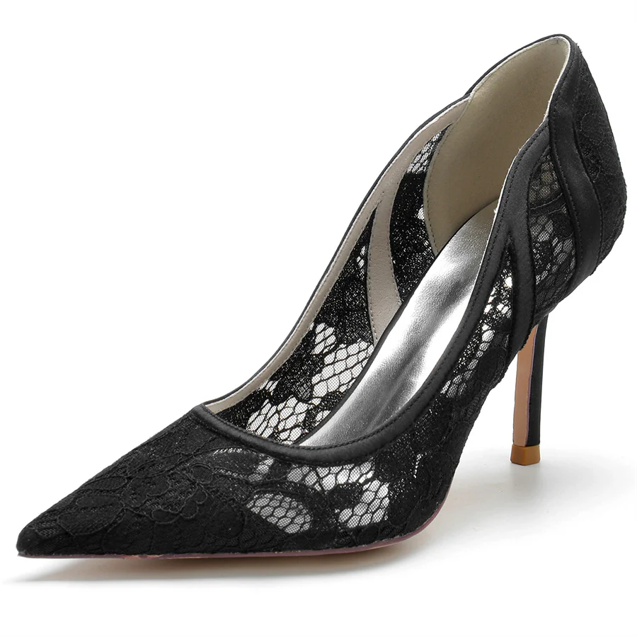 Women's Wedding Pointed Toe Minimalist Stiletto Heel Lace Bridal Shoes - Image 6