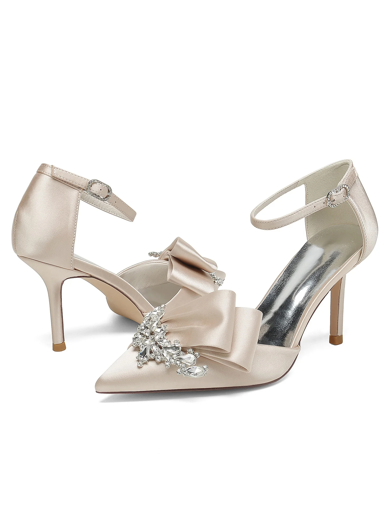 Women's Wedding Rhinestone High Heel Pointed Toe Bridesmaid Shoes - Image 10