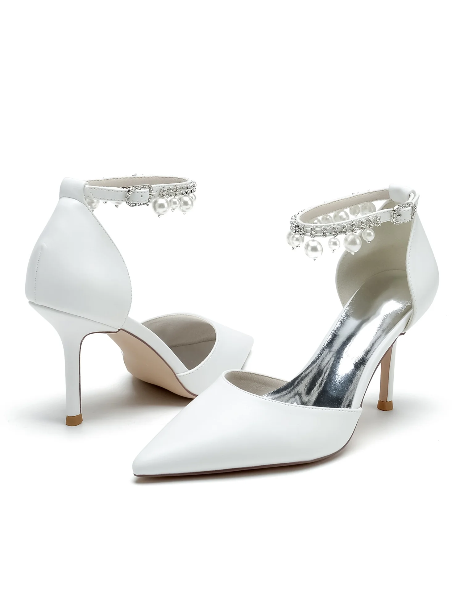 Women's Wedding Rhinestone High Heel Pointed Toe Bridesmaid Shoes - Image 5