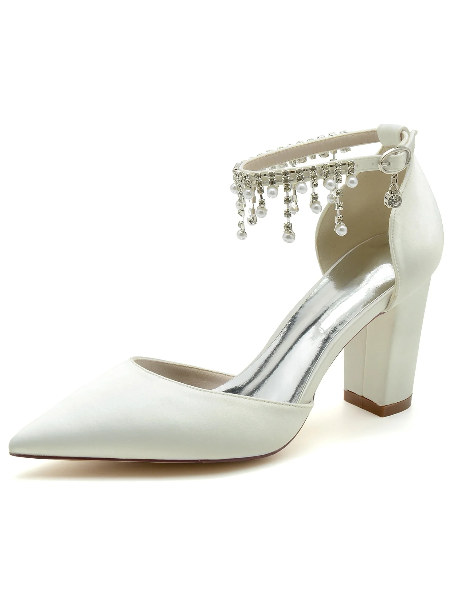 Women's Wedding Rhinestone High Heel Pointed Toe Bridesmaid Shoes - Image 6