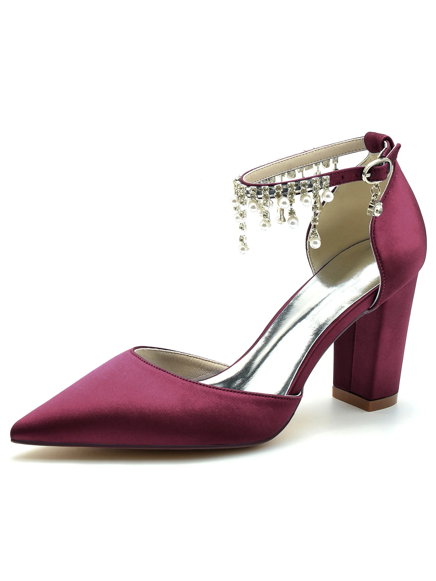Women's Wedding Rhinestone High Heel Pointed Toe Bridesmaid Shoes - Image 7