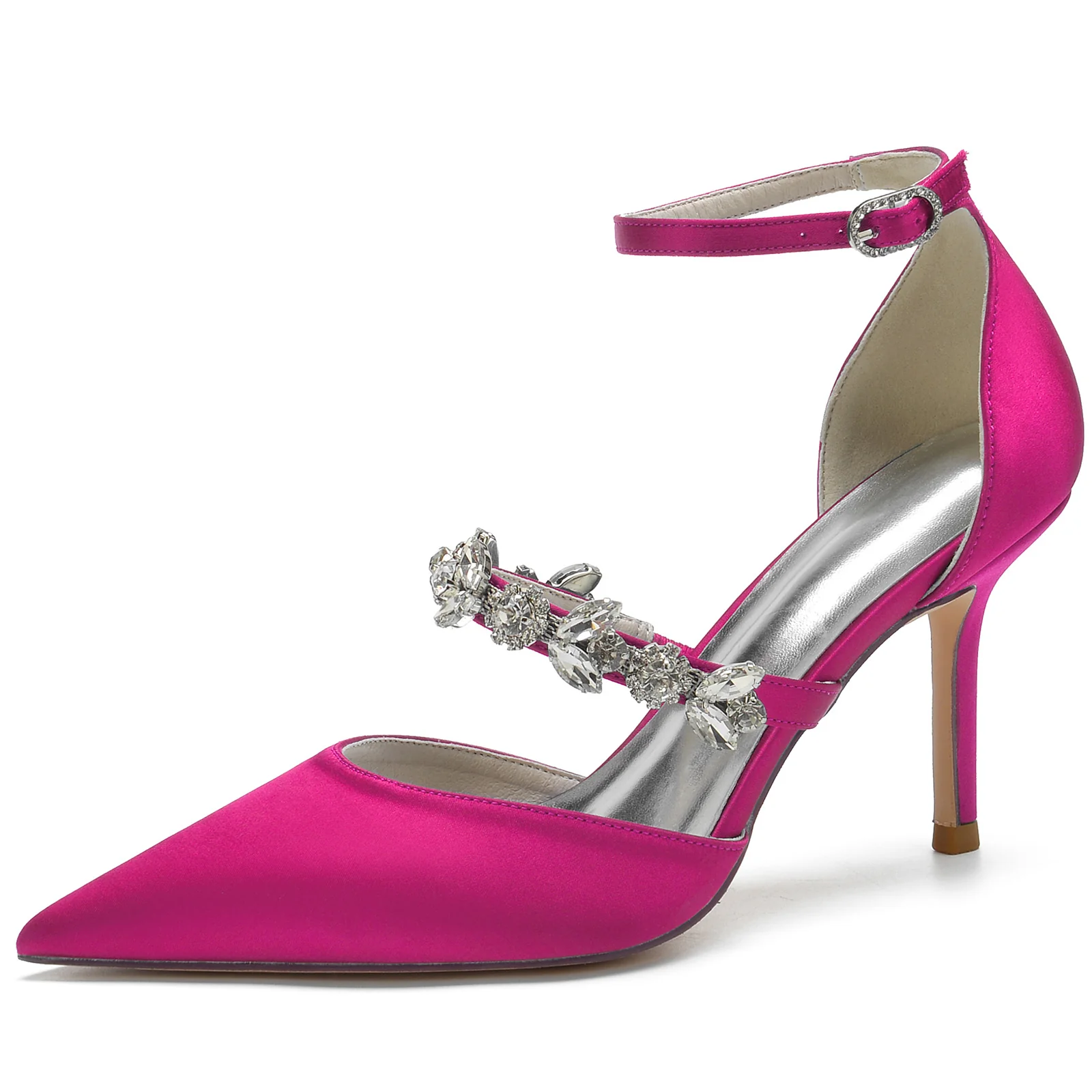 Women's Wedding Rhinestone Stiletto Heel Pointed Toe Bridal Shoes - Image 9