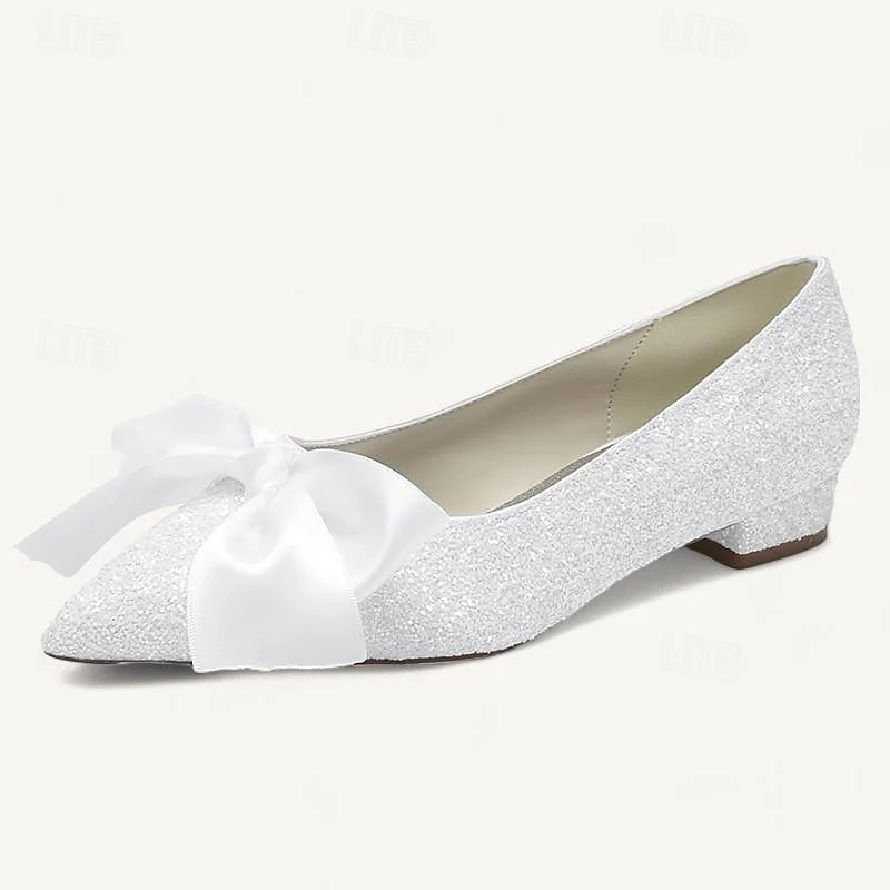 Women's Wedding Shoe Flats Bowknot Flat Heel Low Heel Pointed Toe Bridal Shoes - Image 2