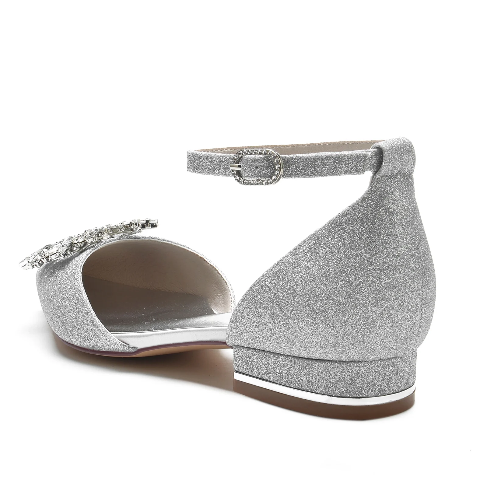 Women's Wedding Shoe Glitter Square Crystal Low Pointed Toe Buckle Bridal Shoes - Image 5