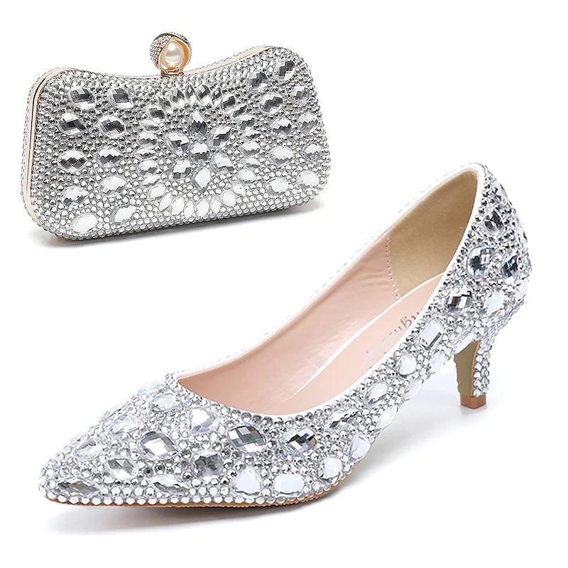 Women's Wedding Shoe Pumps Bling Bling Shoes Dress Shoes Glitter Crystal Sequined Jeweled Bridal Shoes - Image 3