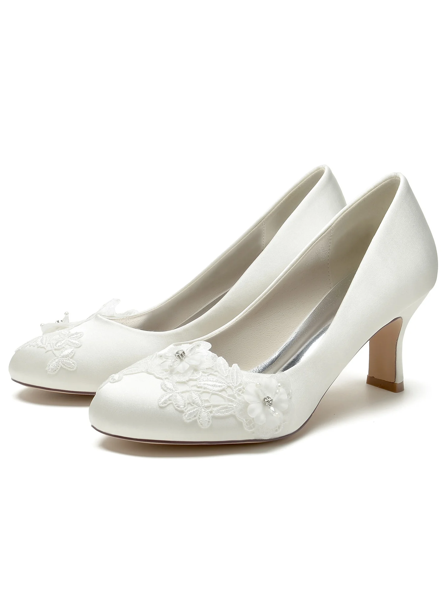 Women's Wedding Shoes Applique Mid Heel Pointed Toe Bridal Shoes - Image 7