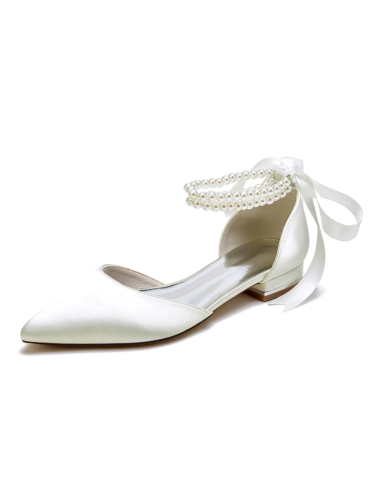 Women's Wedding Shoes Beading Pointed Toe Low Heel Bridesmaid Shoes - Image 11