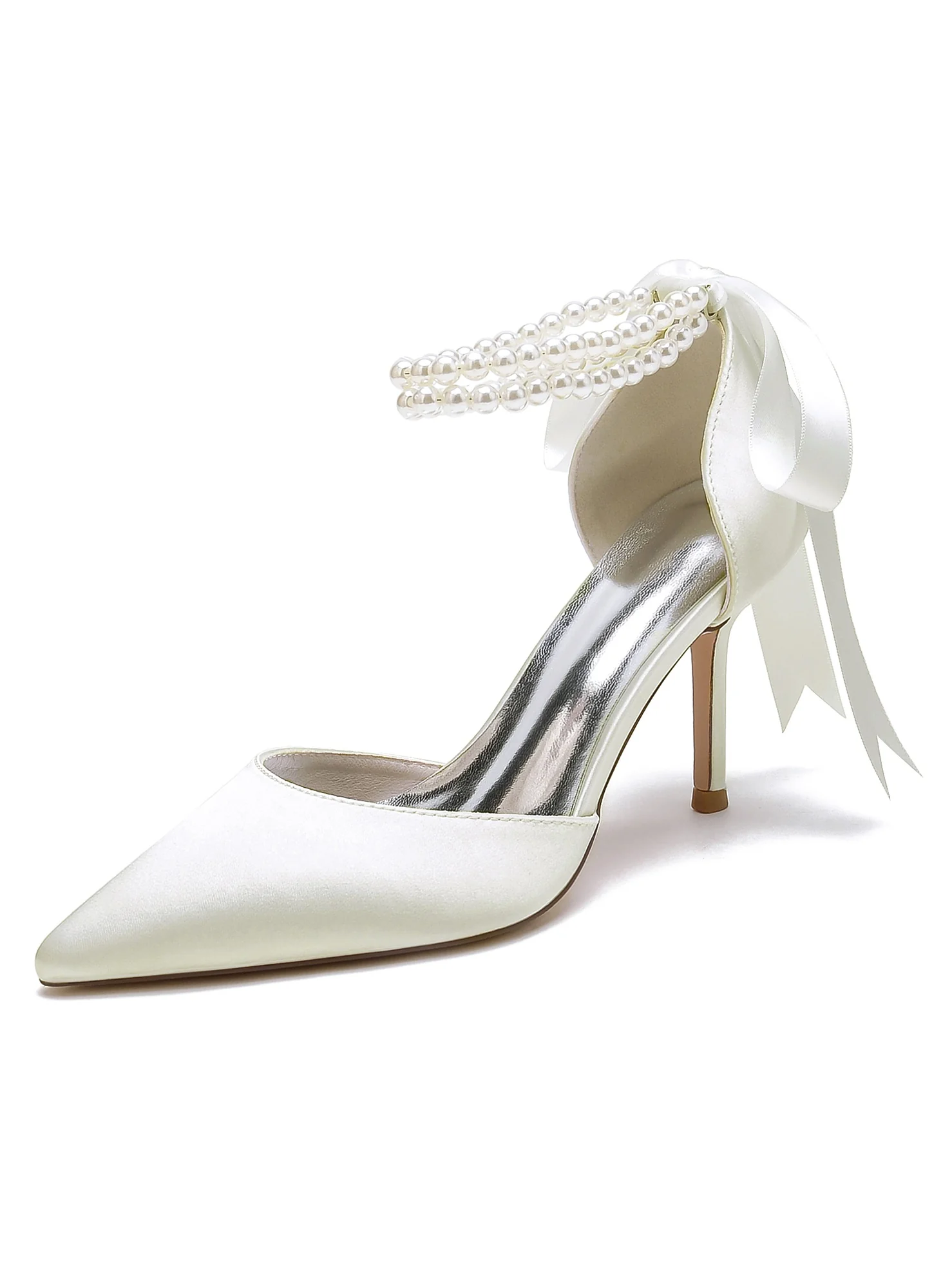 Women's Wedding Shoes Beadings Pointed Toe High Heel Bridesmaid Shoes - Image 7