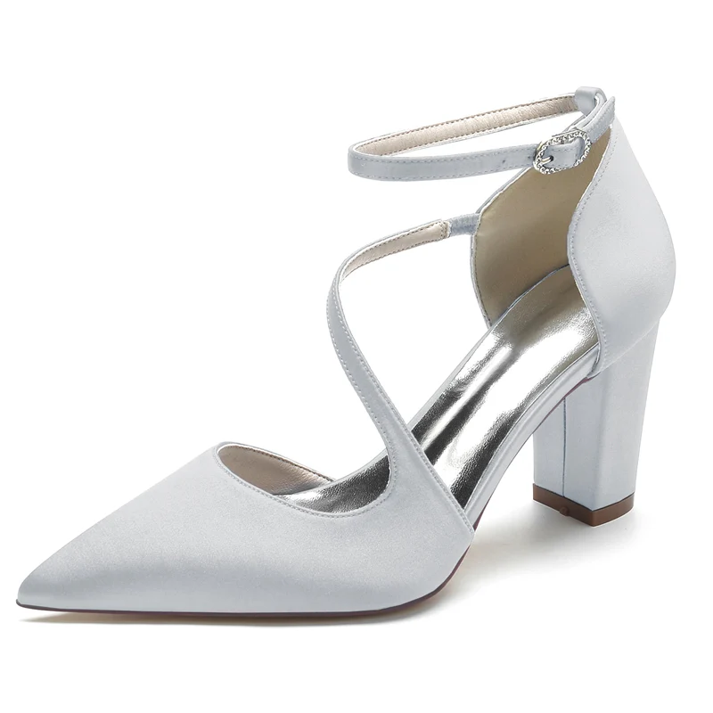 Women's Wedding Shoes Black Closed Toe Block Heel Crossed Straps Buckle Bridal Shoes - Image 12