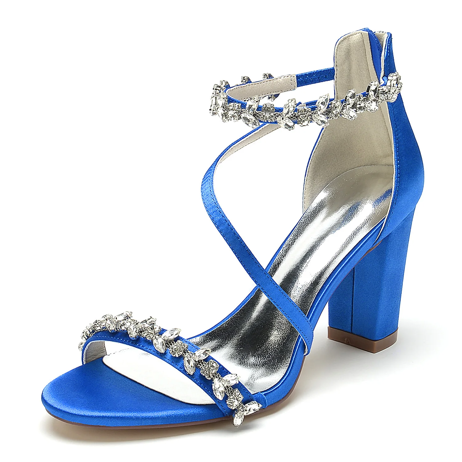 Women's Wedding Shoes Black Peep Toe Chunky Heel Rhinestone Buckle Bridal Shoes - Image 9