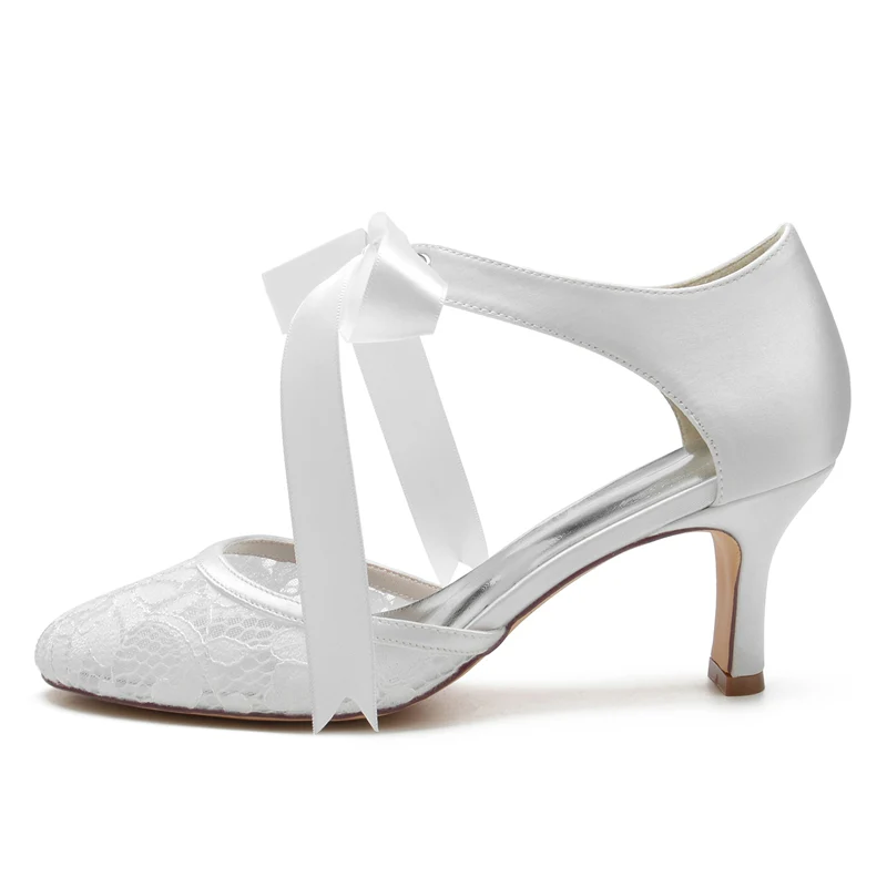 Women's Wedding Shoes Black Round Toe Mid Heel Elegant Bridal Shoes with Bow Straps - Image 3