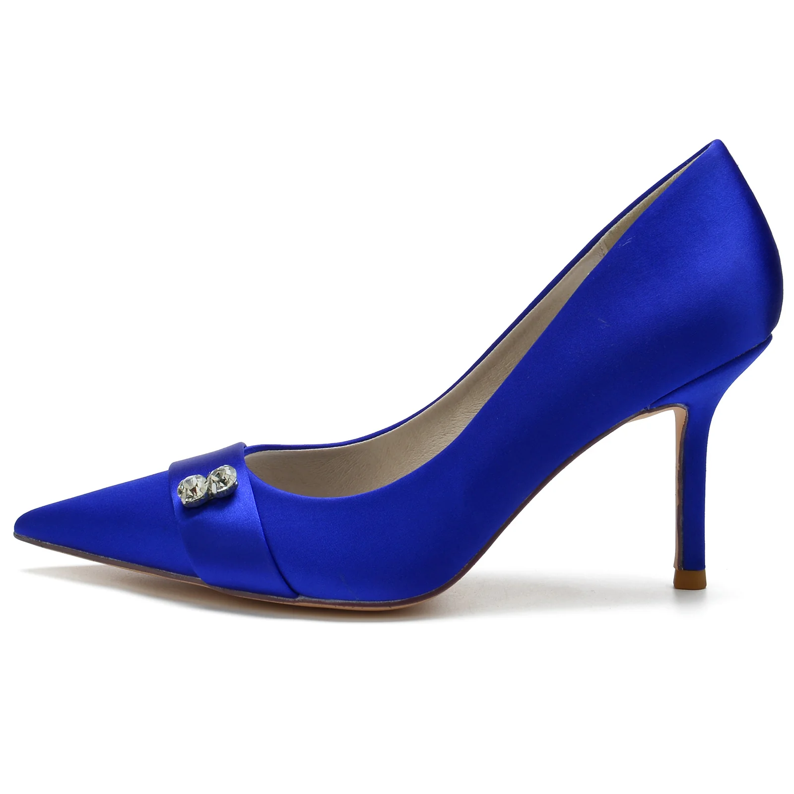 Women's Wedding Shoes Blue Silk Satin Diamond Stiletto Pointed Toe Bridal Shoes - Image 4