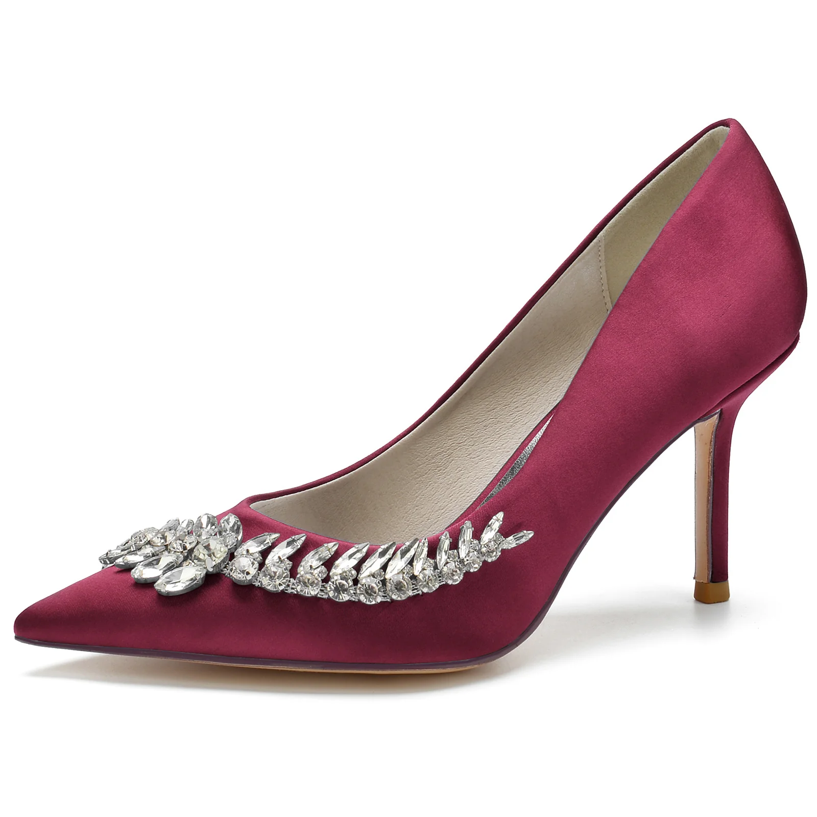 Women's Wedding Shoes Blue Silk Satin Rhinestone Stiletto Pointed Toe Bridal Shoes - Image 10
