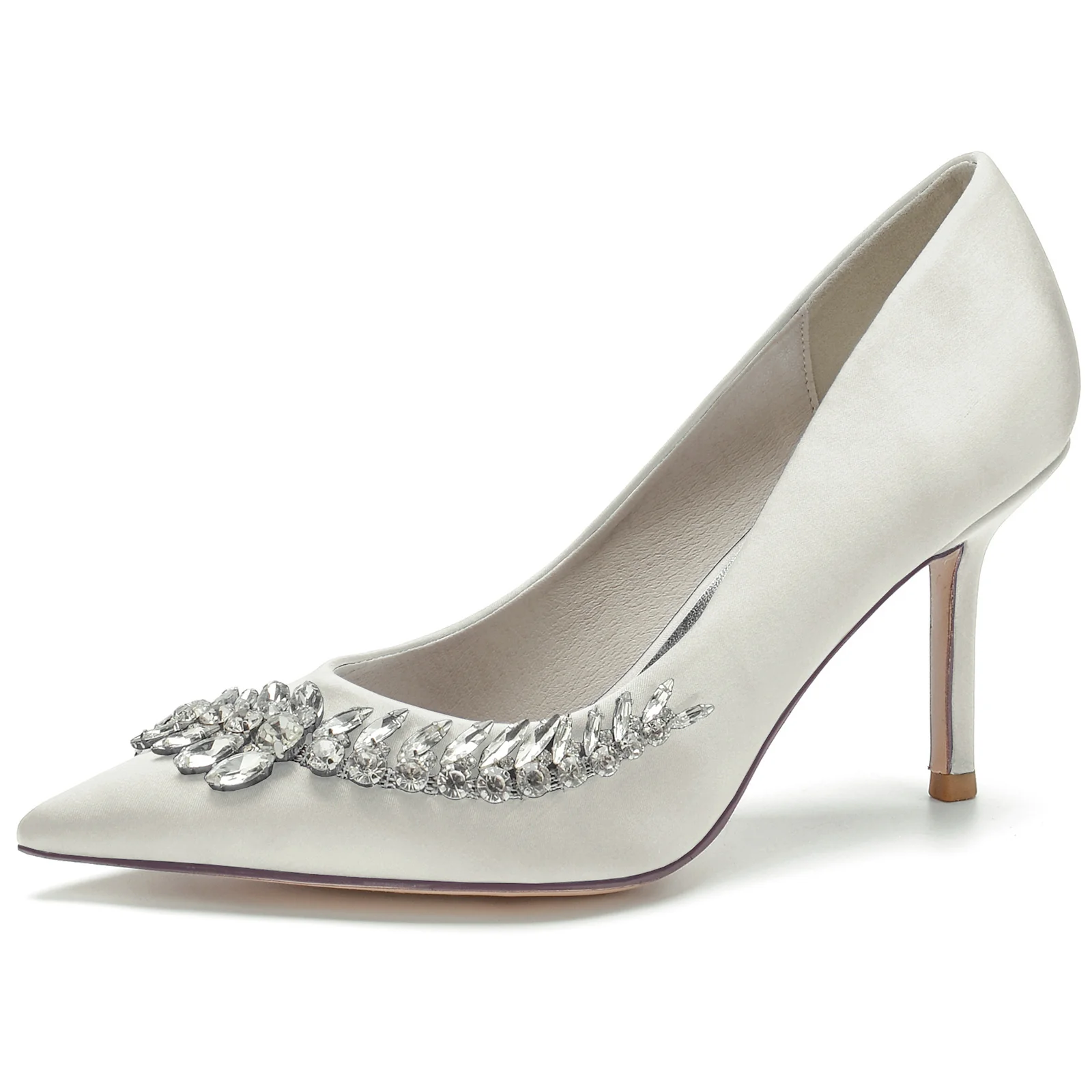 Women's Wedding Shoes Blue Silk Satin Rhinestone Stiletto Pointed Toe Bridal Shoes - Image 2