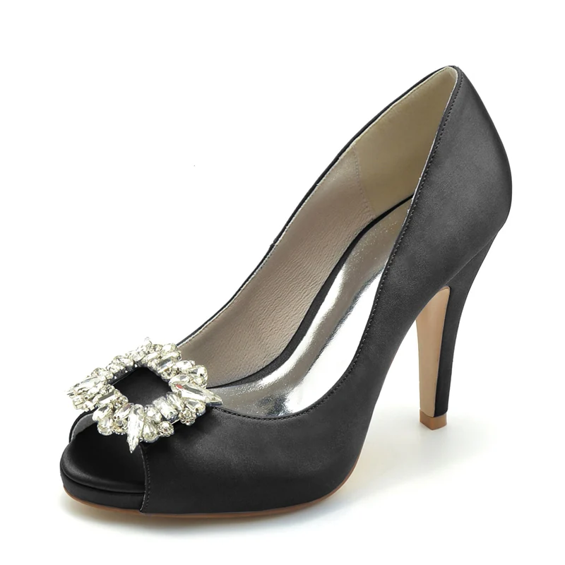 Women's Wedding Shoes Champagne Open Toe Elegant Bridal Shoes with Square Rhinestone - Image 12