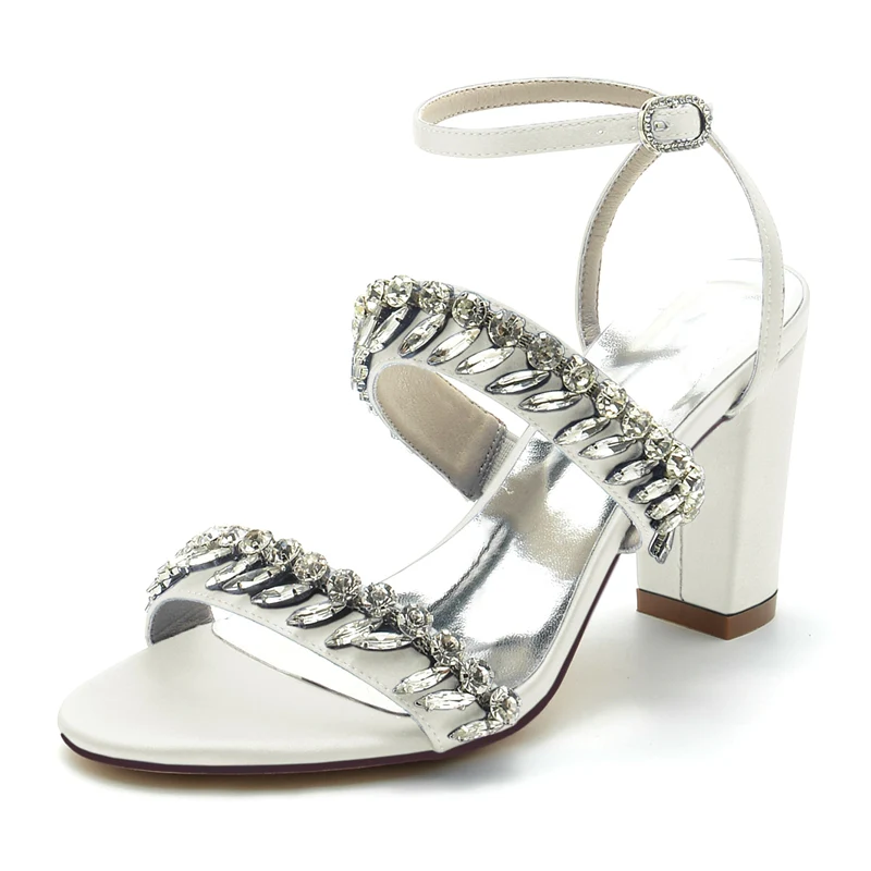 Women's Wedding Shoes Champagne Opened Toe Elegant Ankle Strap Bridal Shoes with Rhinestone - Image 9