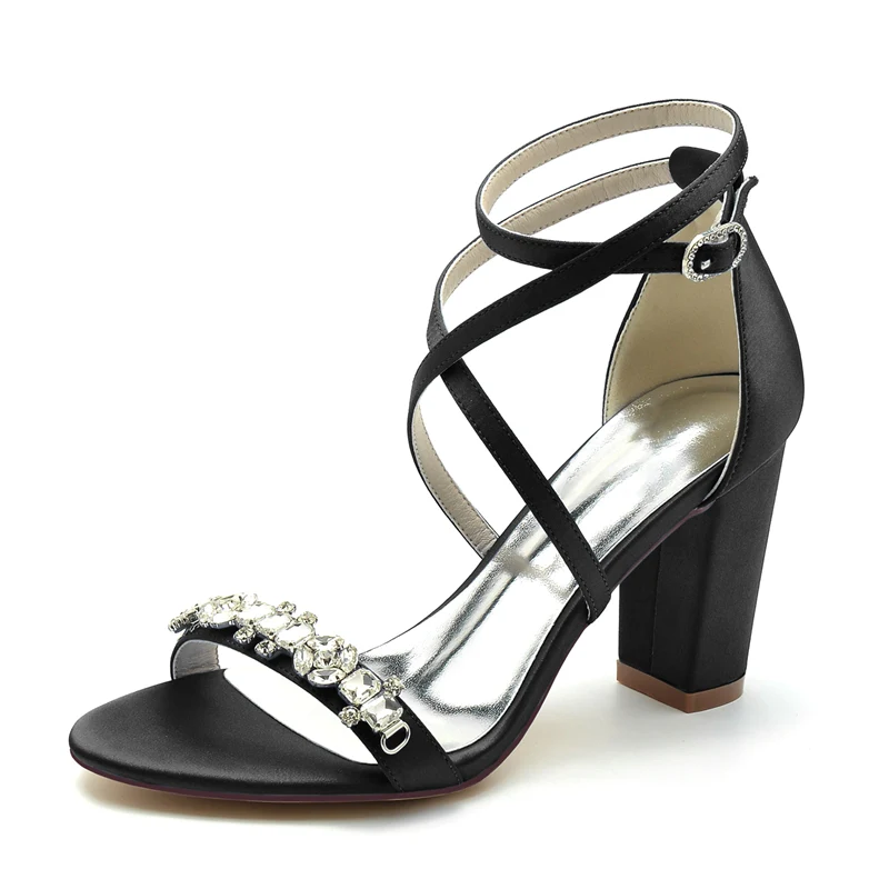 Women's Wedding Shoes Chunky Heel Crossed Strap Chic Buckle Bridal Shoes with Rhinestone - Image 12