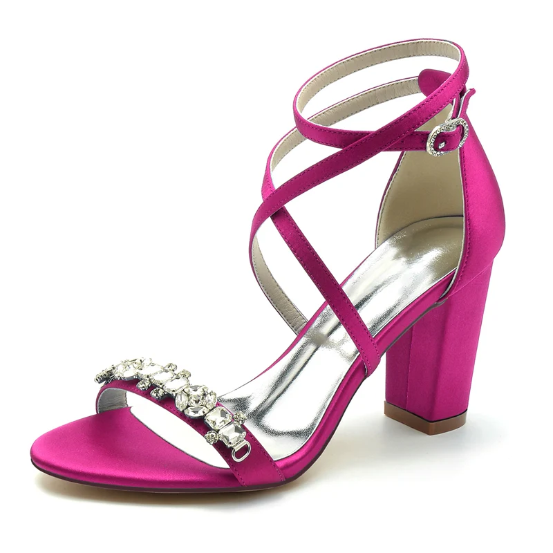 Women's Wedding Shoes Chunky Heel Crossed Strap Chic Buckle Bridal Shoes with Rhinestone - Image 6