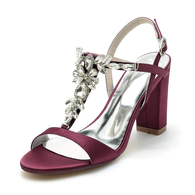 Women's Wedding Shoes Chunky Heel Opened Toe Elegant Buckle Bridal Shoes with Rhinestone Embellishment - Image 10