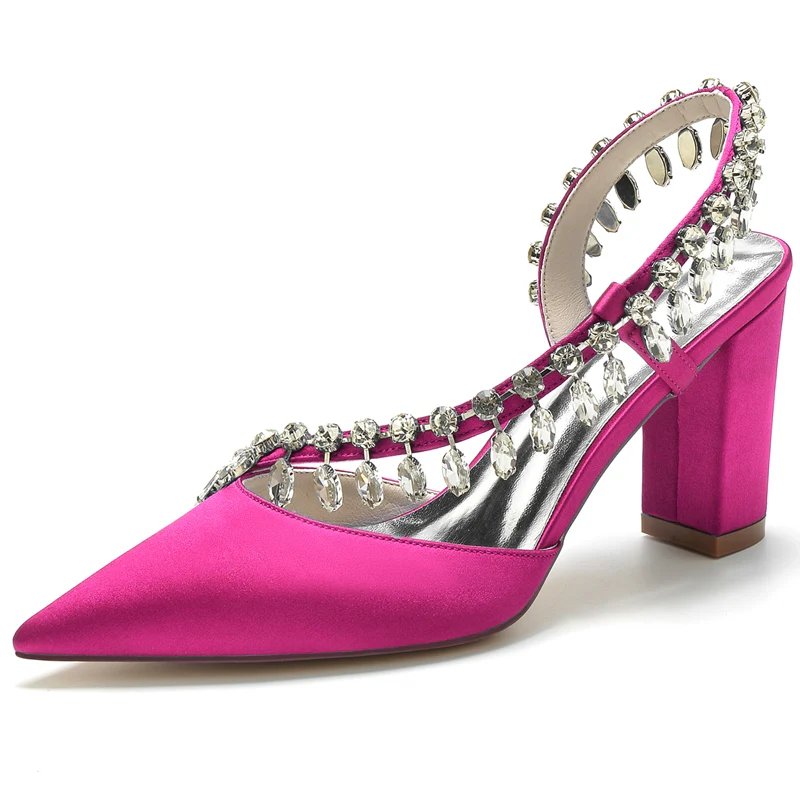 Women's Wedding Shoes Closed Toe Block Heel Exquisite Bridal Shoes with Curved Rhinestone - Image 9