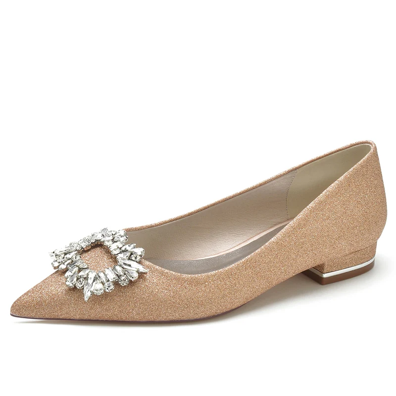 Women's Wedding Shoes Closed Toe Flat Heel Elegant Bridal Shoes with Square Rhinestone - Image 6