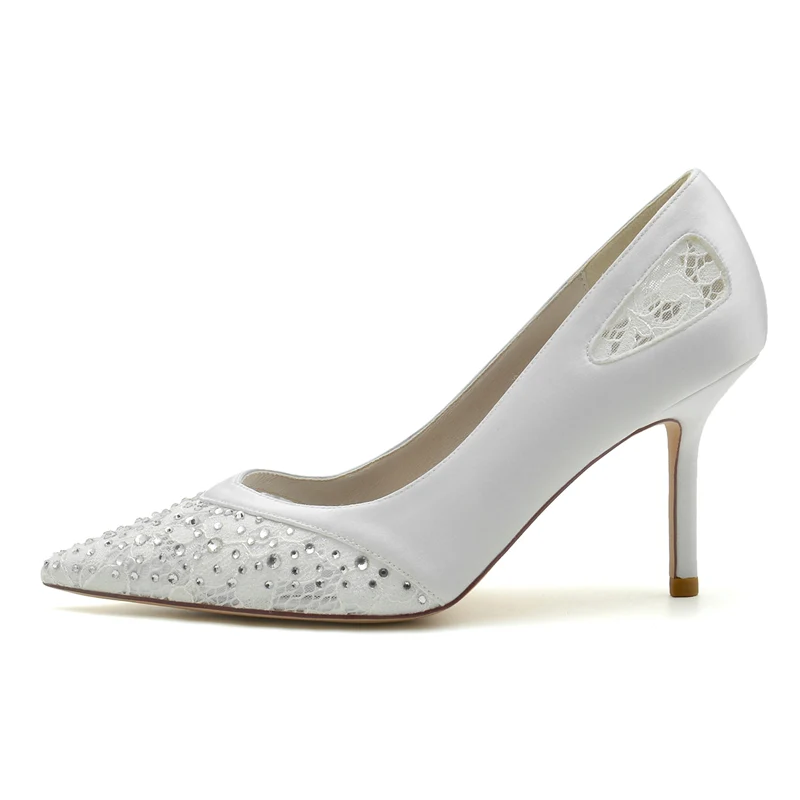 Women's Wedding Shoes Closed Toe High Heel Chic Lace Versatile Bridal Shoes - Image 5