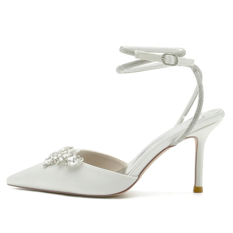 Women's Wedding Shoes Closed Toe High Heel Exquisite Ankle Strap Bridal Shoes with Rhinestone - Image 6