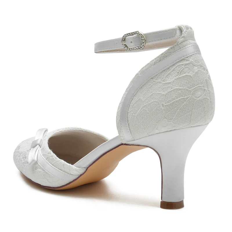 Women's Wedding Shoes Closed Toe Lace Exquisite Buckle Bridal Shoes with Bowknot - Image 4