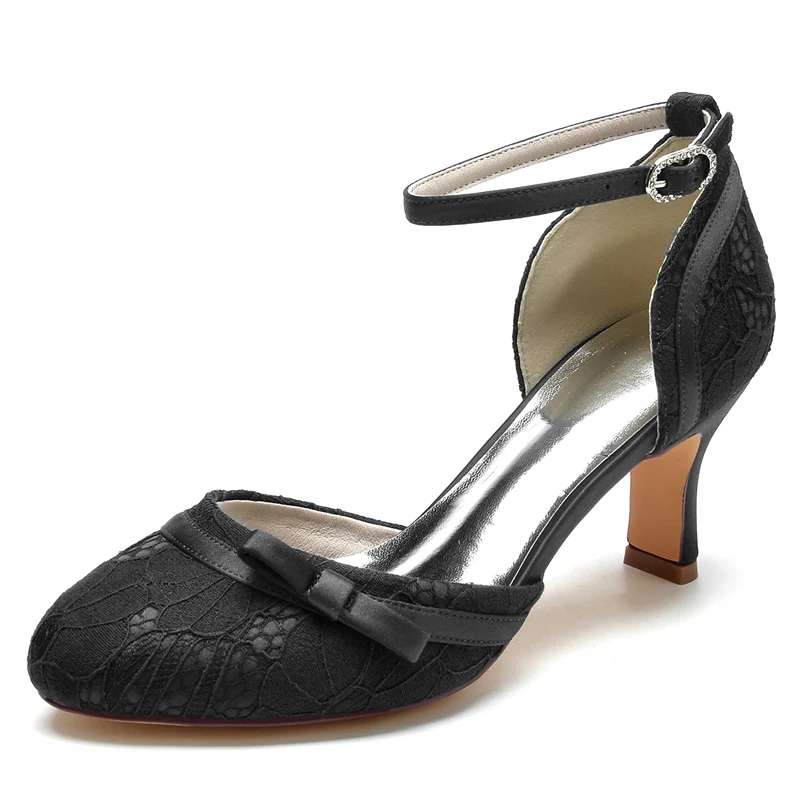 Women's Wedding Shoes Closed Toe Lace Exquisite Buckle Bridal Shoes with Bowknot - Image 9